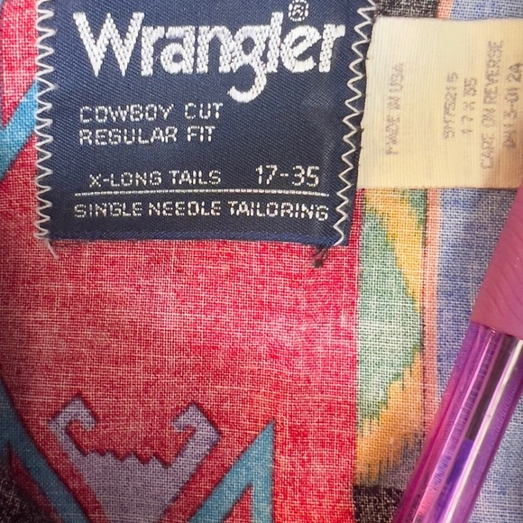 Wrangler Vintage Y2K 90’s Aztec Southwestern Feather Long Sleeve Pearl Snap - Picture 4 of 9